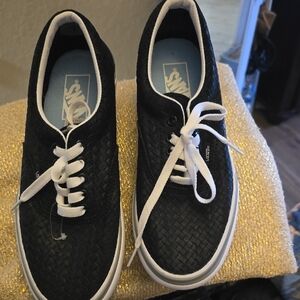 Vans Black Woven Sneakers with White Accents